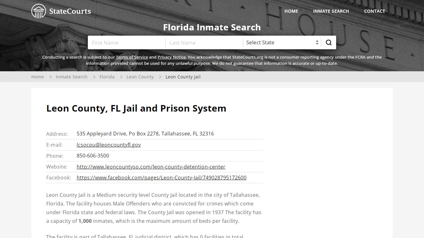 Leon County Jail Inmate Records Search, Florida - StateCourts